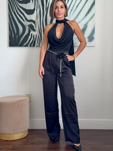 Black Elegant Bodysuit with Unique Neckline Detail