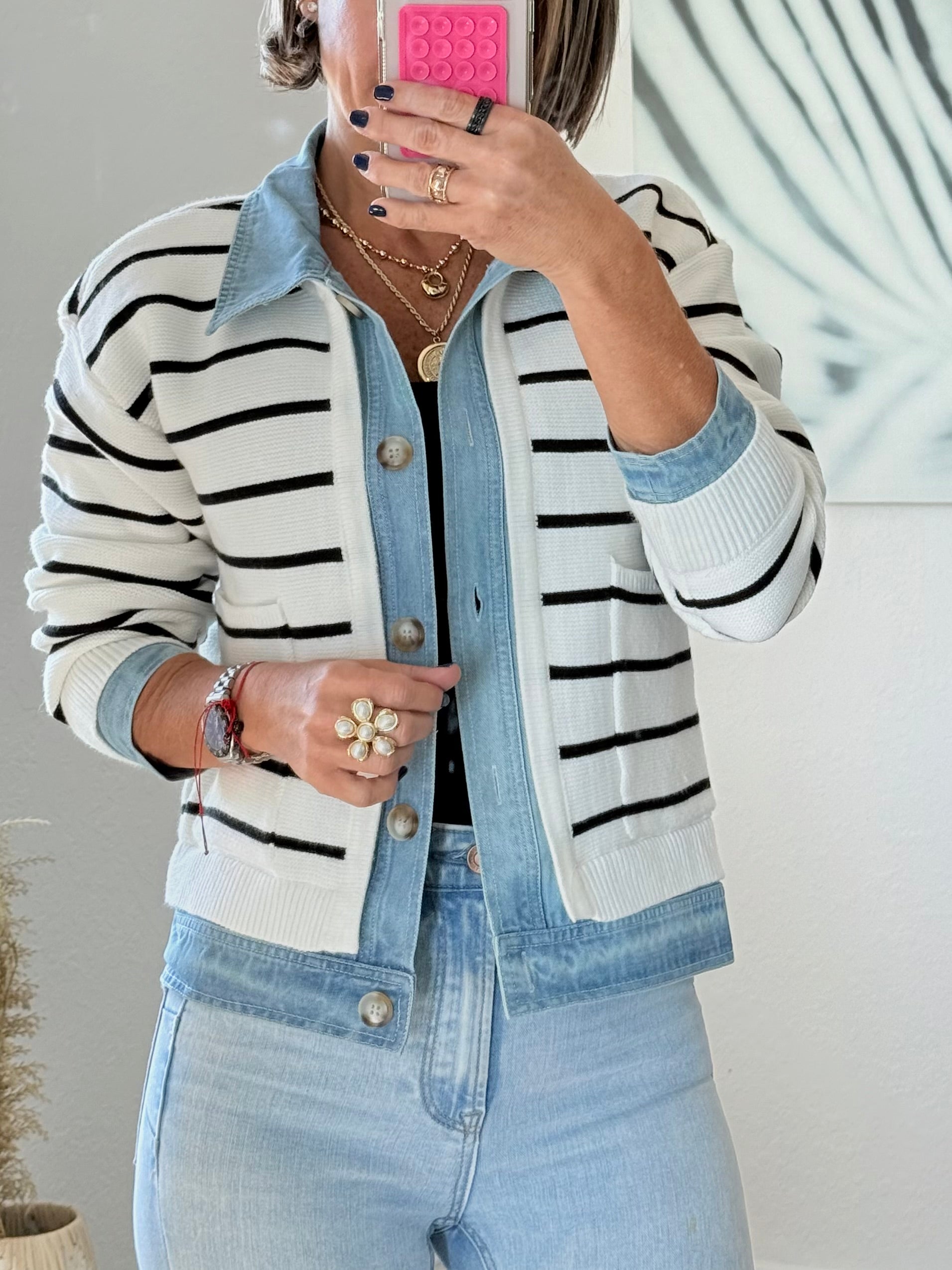 Striped Jacket with Denim Details – Chic Style