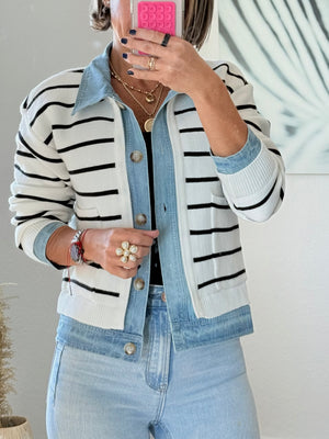 Striped Jacket with Denim Details – Chic Style