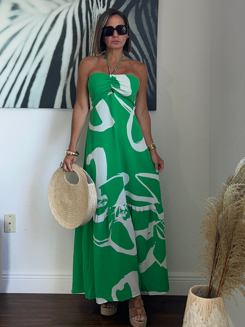 Metal trim halter neck maxi   dress