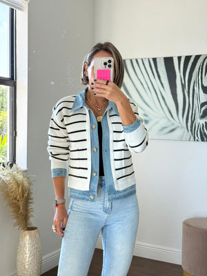 Striped Jacket with Denim Details – Chic Style
