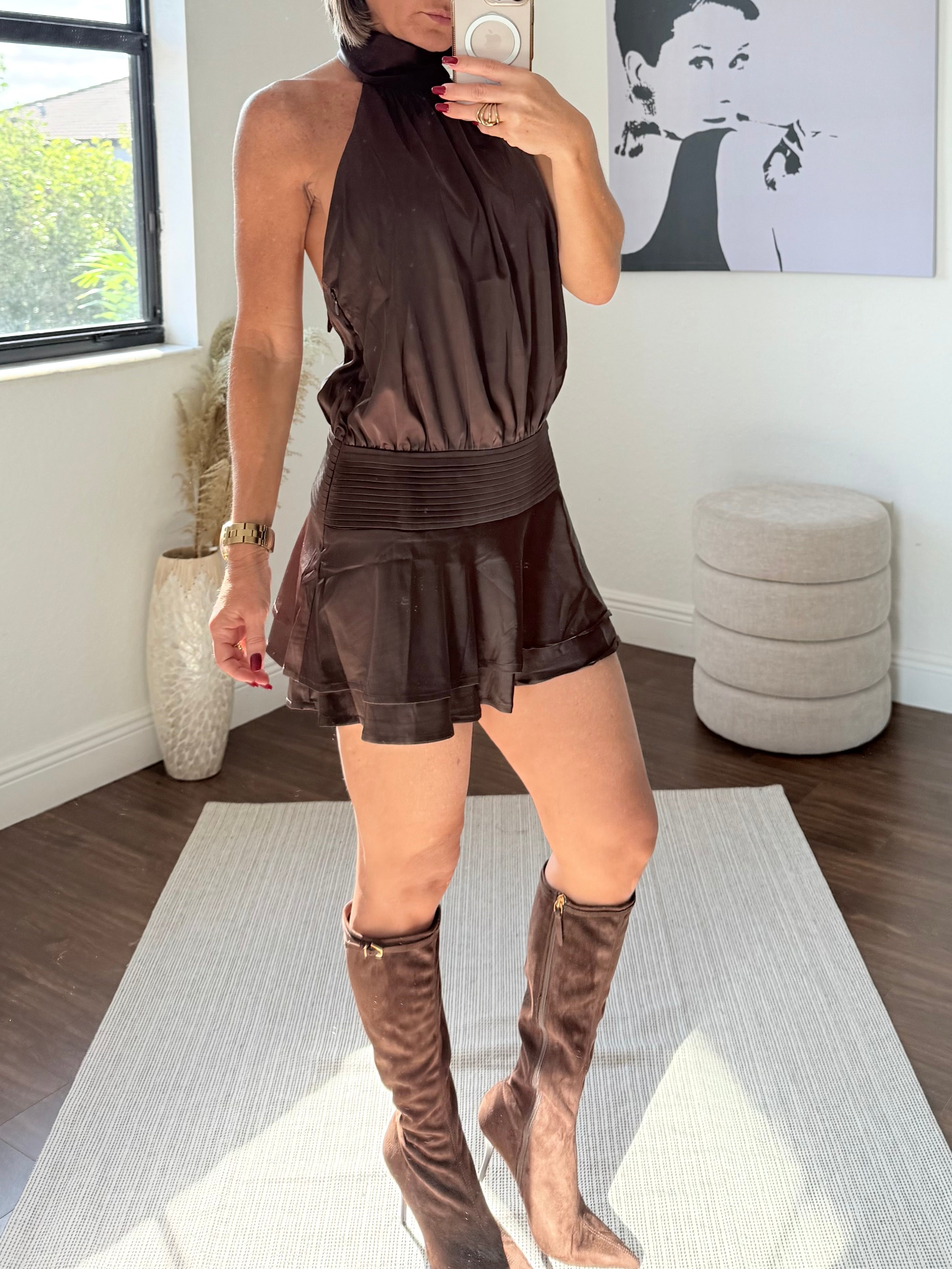 Flowy Silk Ruffle Mini Dress