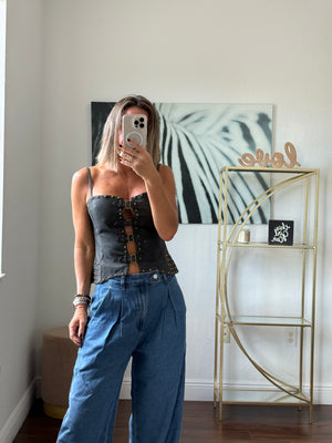 Modern Suede Corset – Luxe Golden Touch