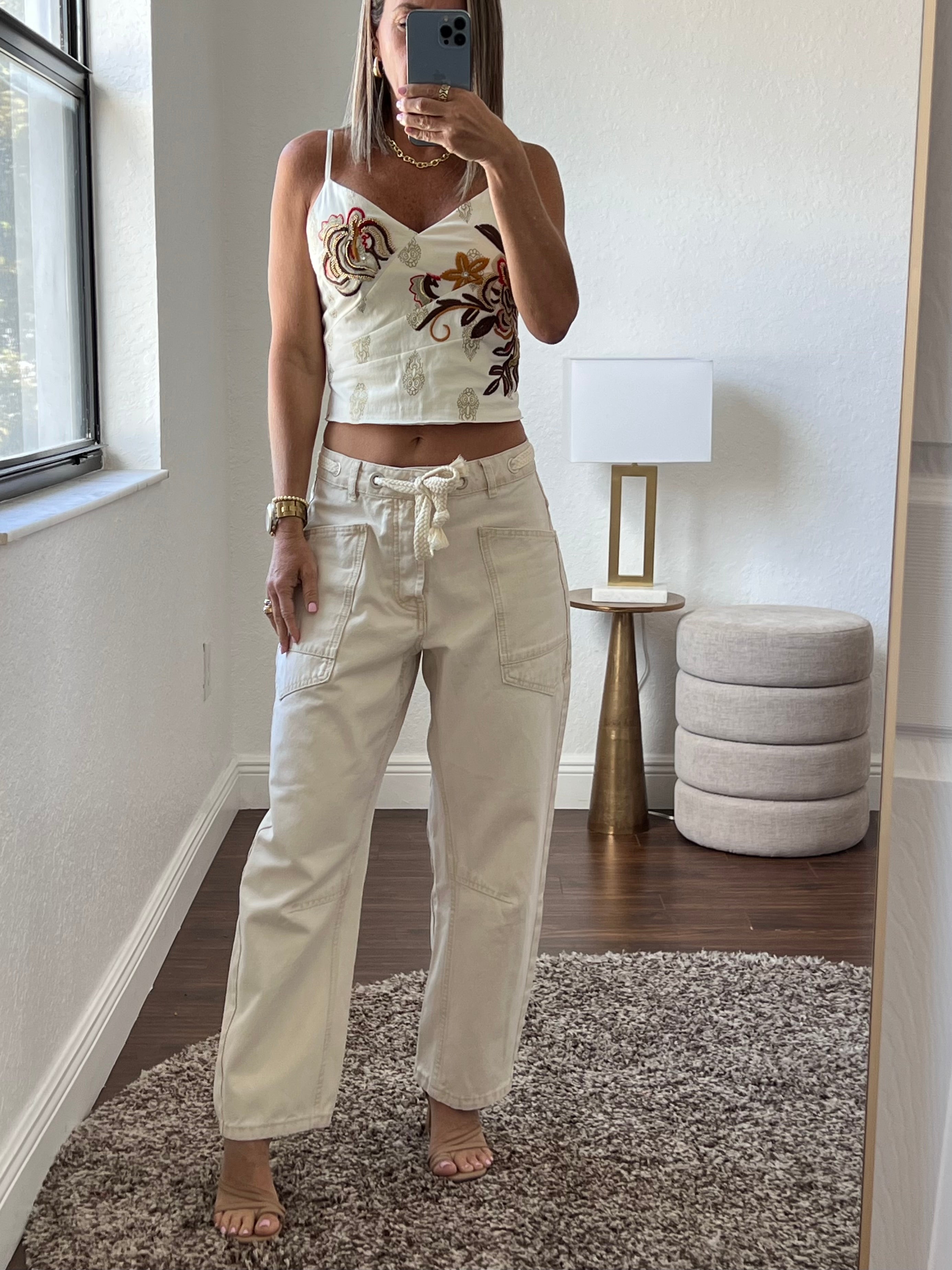 Cream barrel jeans