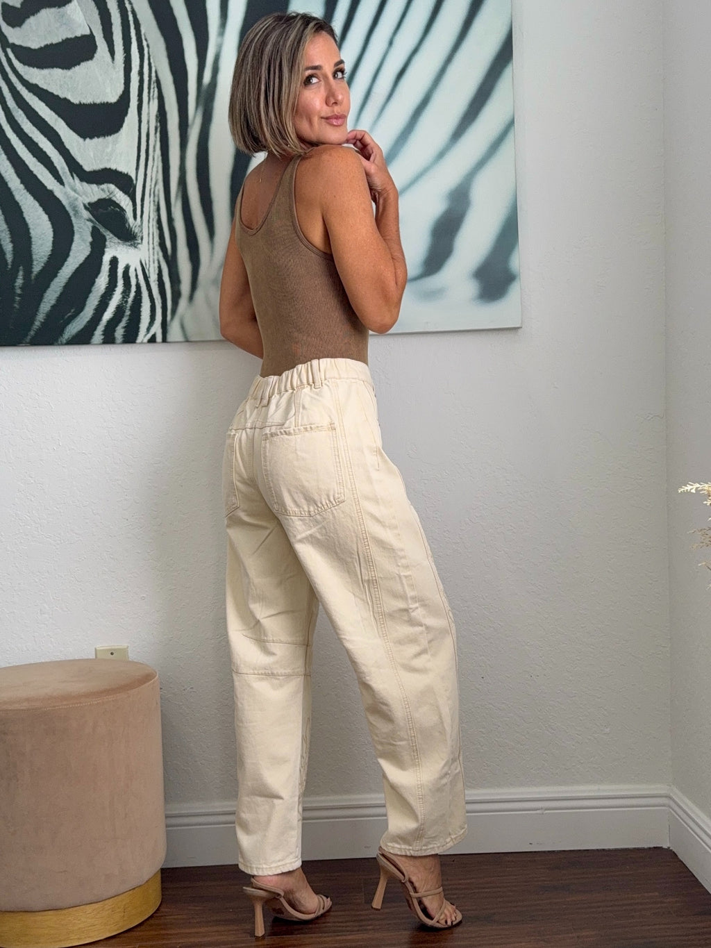 Cream  Barrel Jeans Style