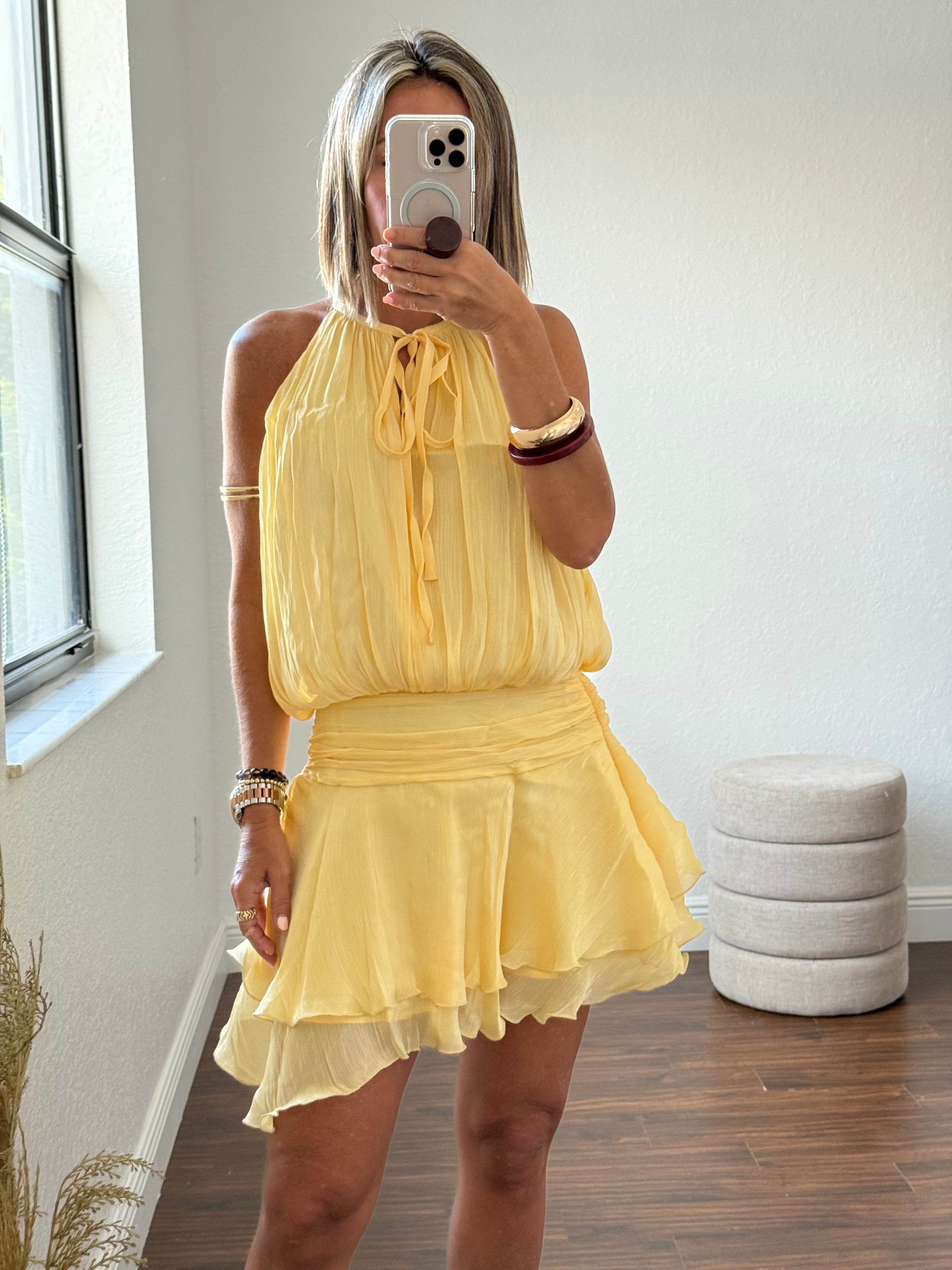 Yellow  Shimmer Breeze Chiffon Dress