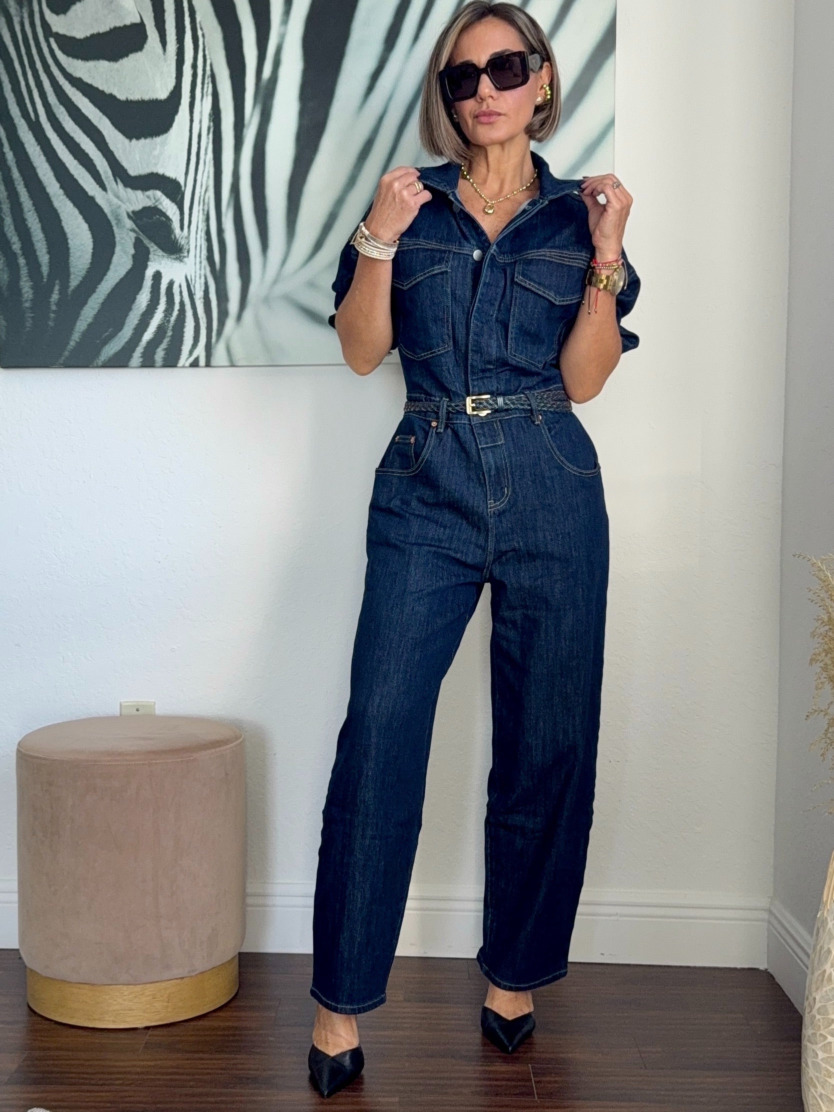 Denim Belted Jumpsuit
