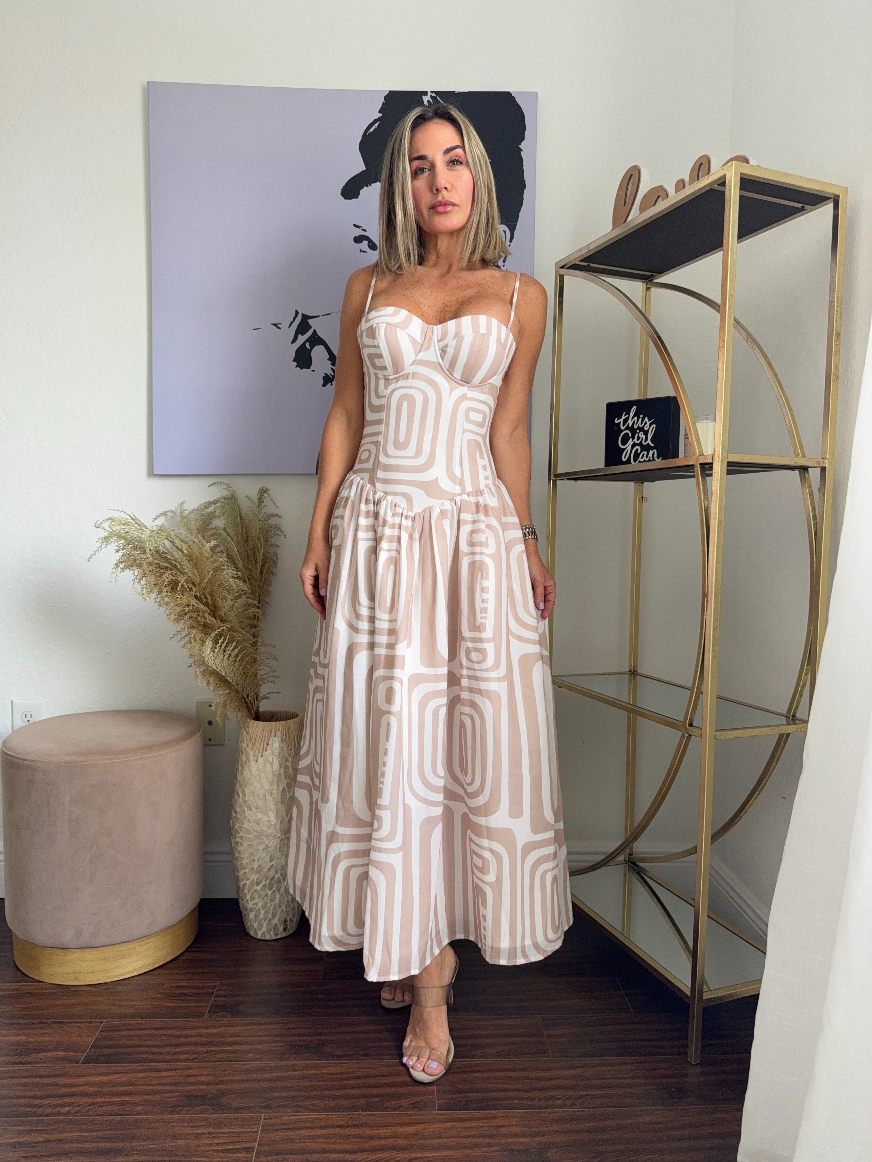 nude fit and flare dress Primavera 11103 Long Wedding Dress