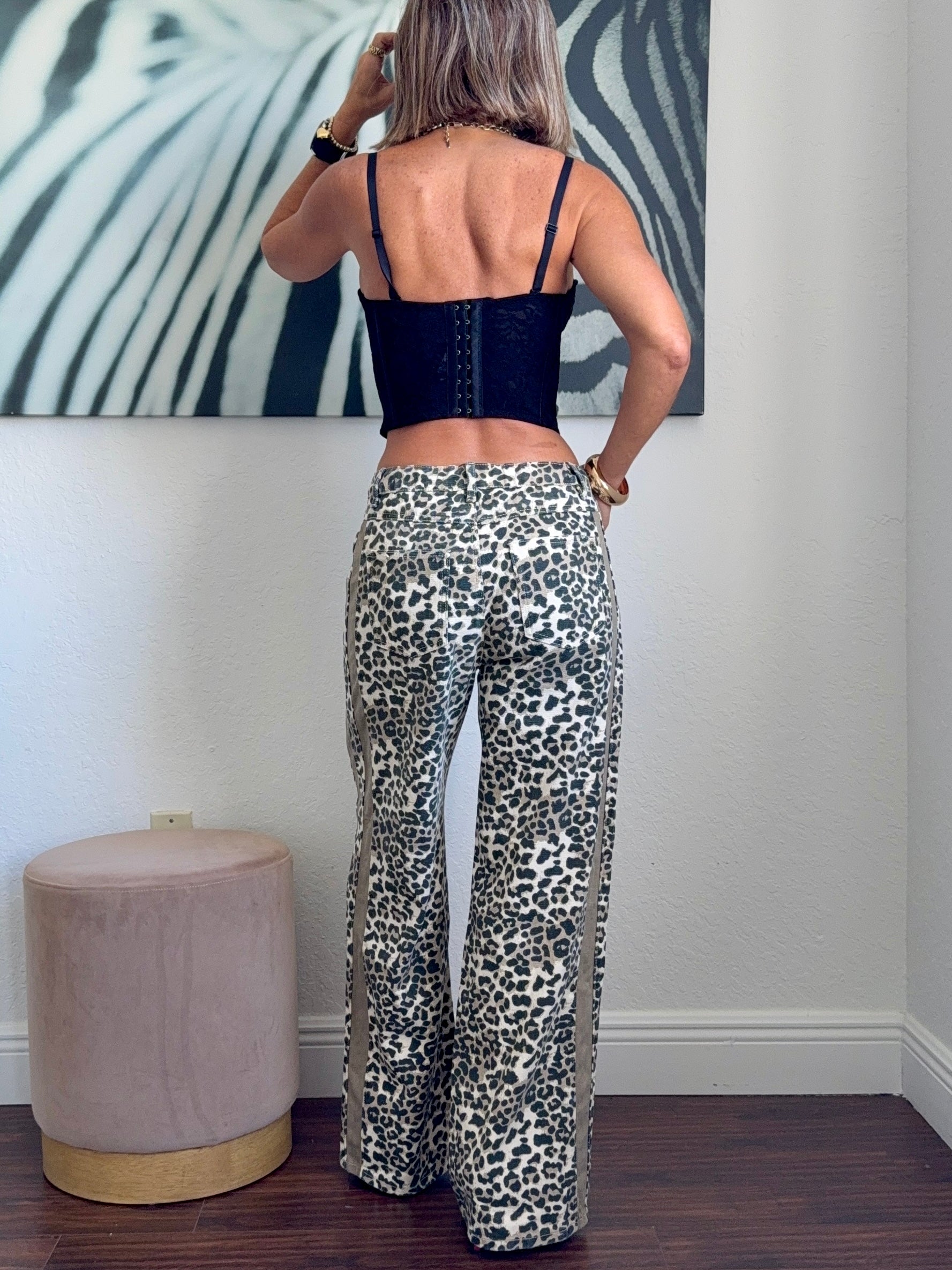 Black Animal  print Mesh Corset Top with Adjustable Straps