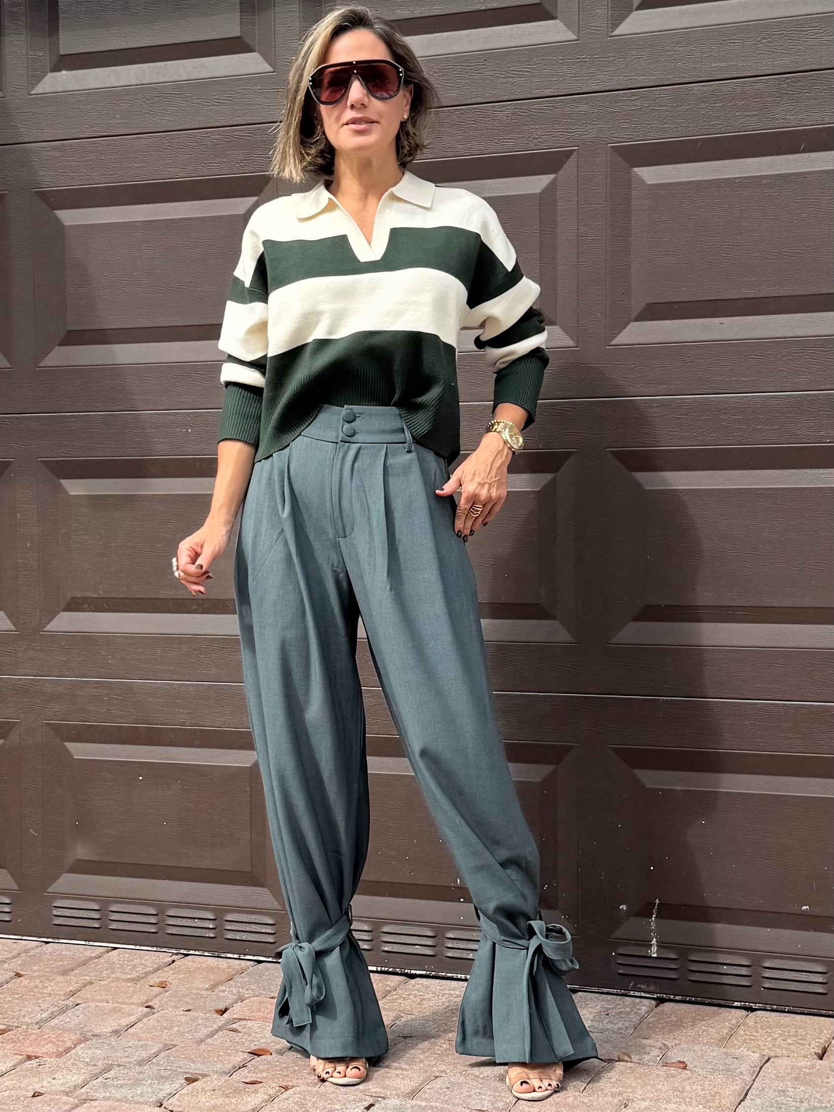 Stripe green  Crop Sweater