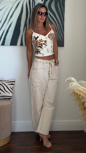 Cream barrel jeans