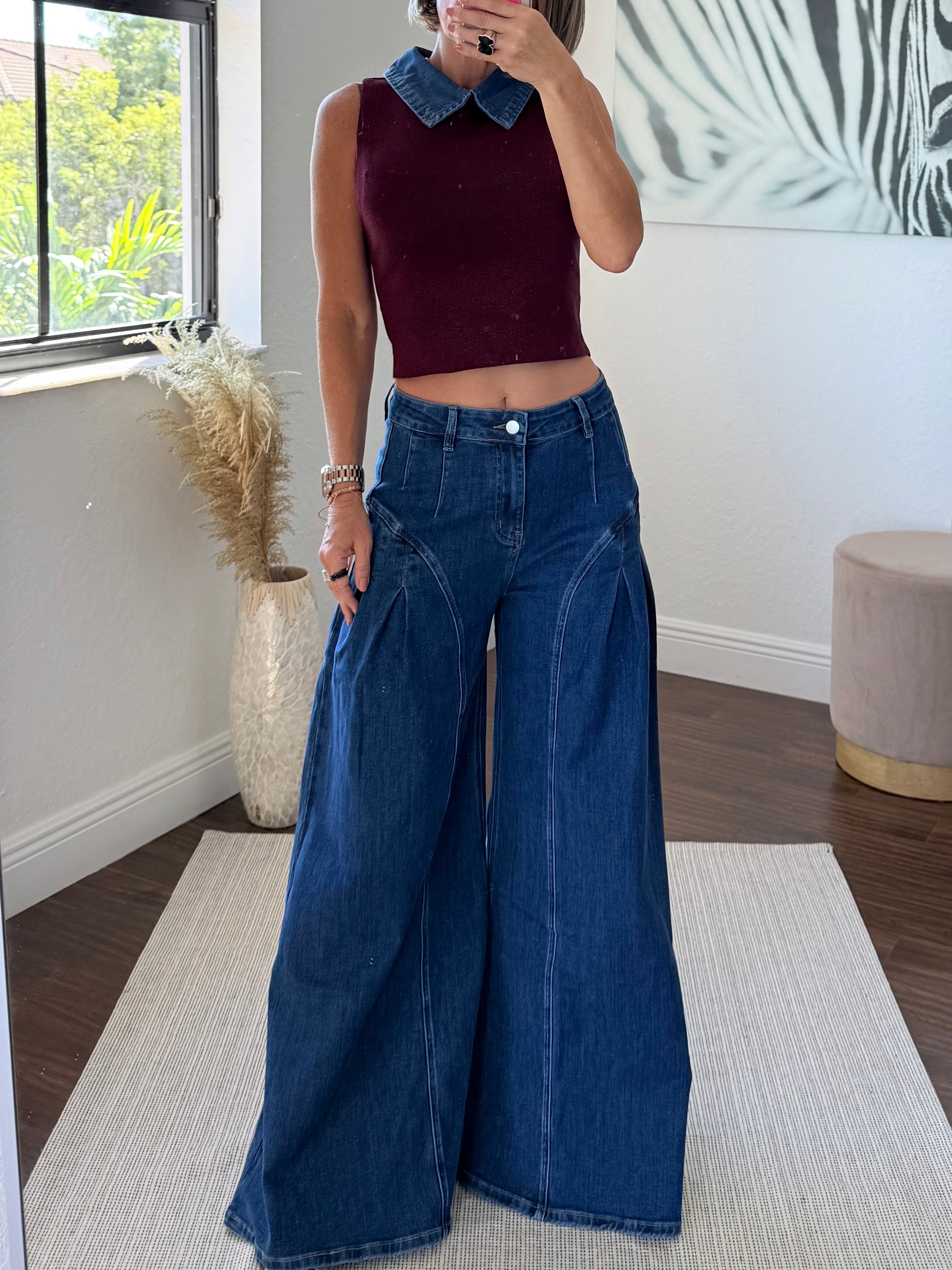 Dark Blue Wide-Leg Jeans – On Trend