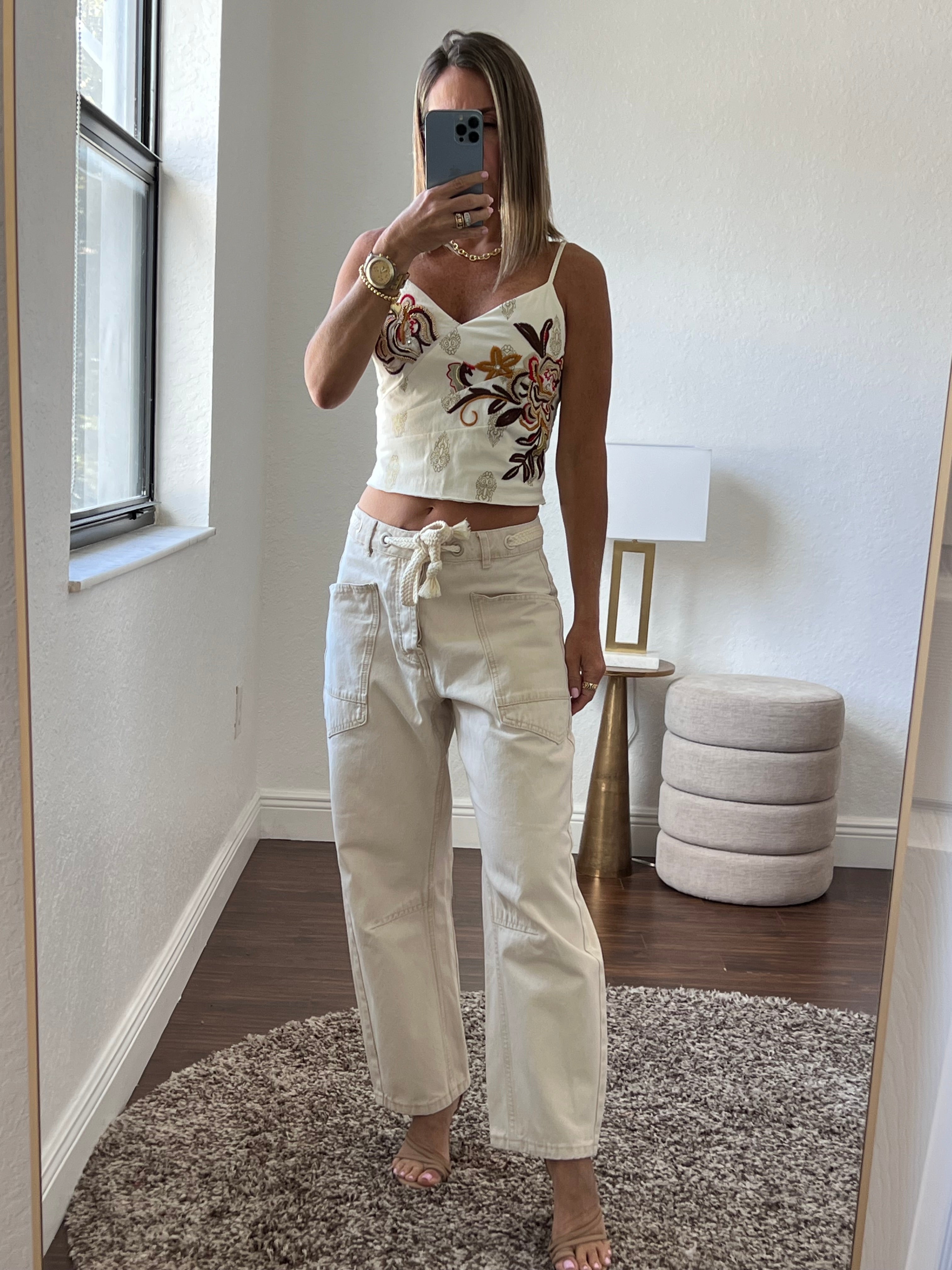 Cream barrel jeans