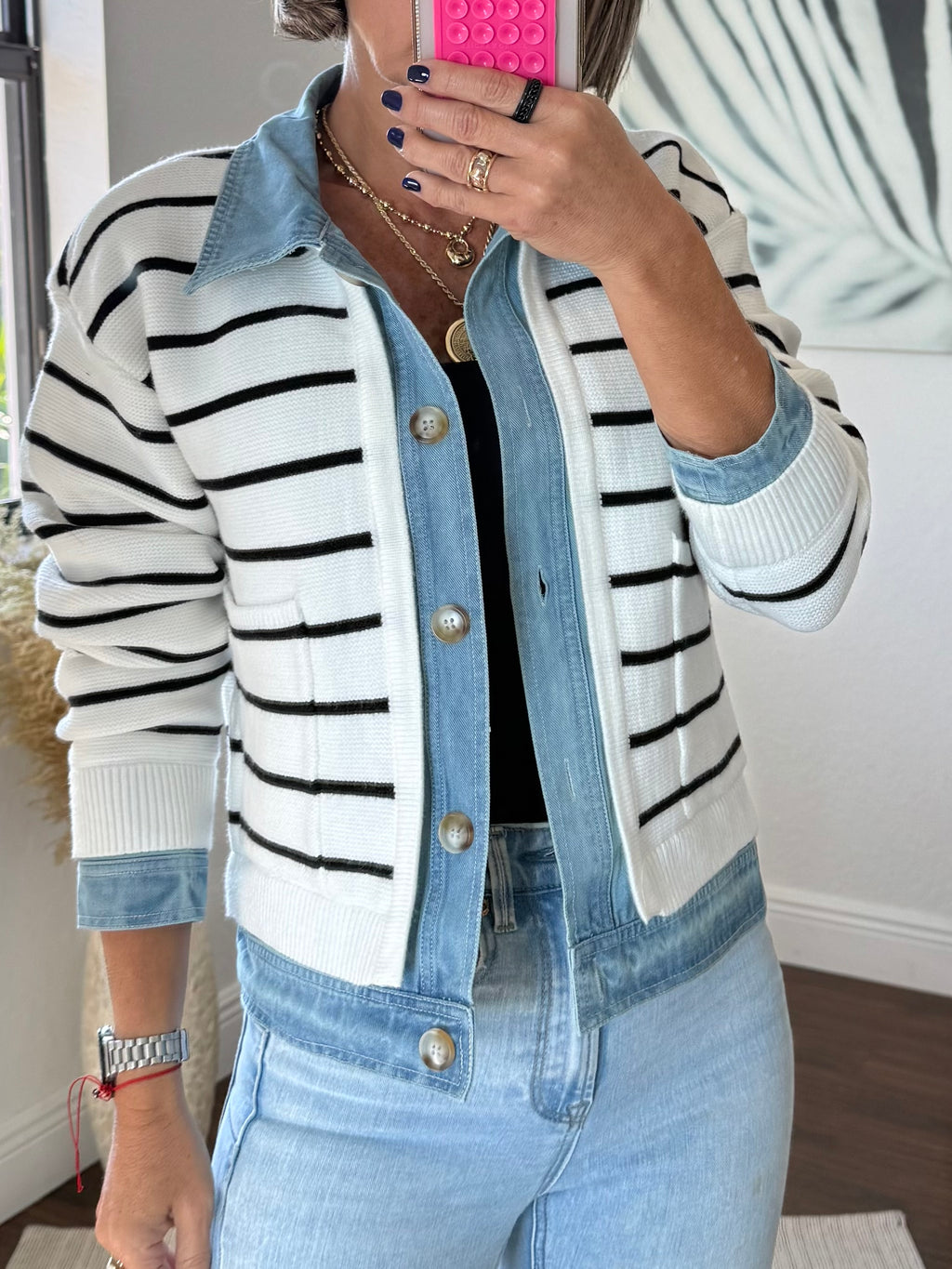 Striped Jacket with Denim Details – Chic Style