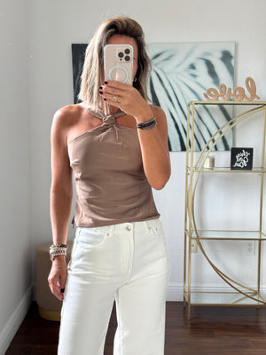 Satin Halter Top with Elegant Knot