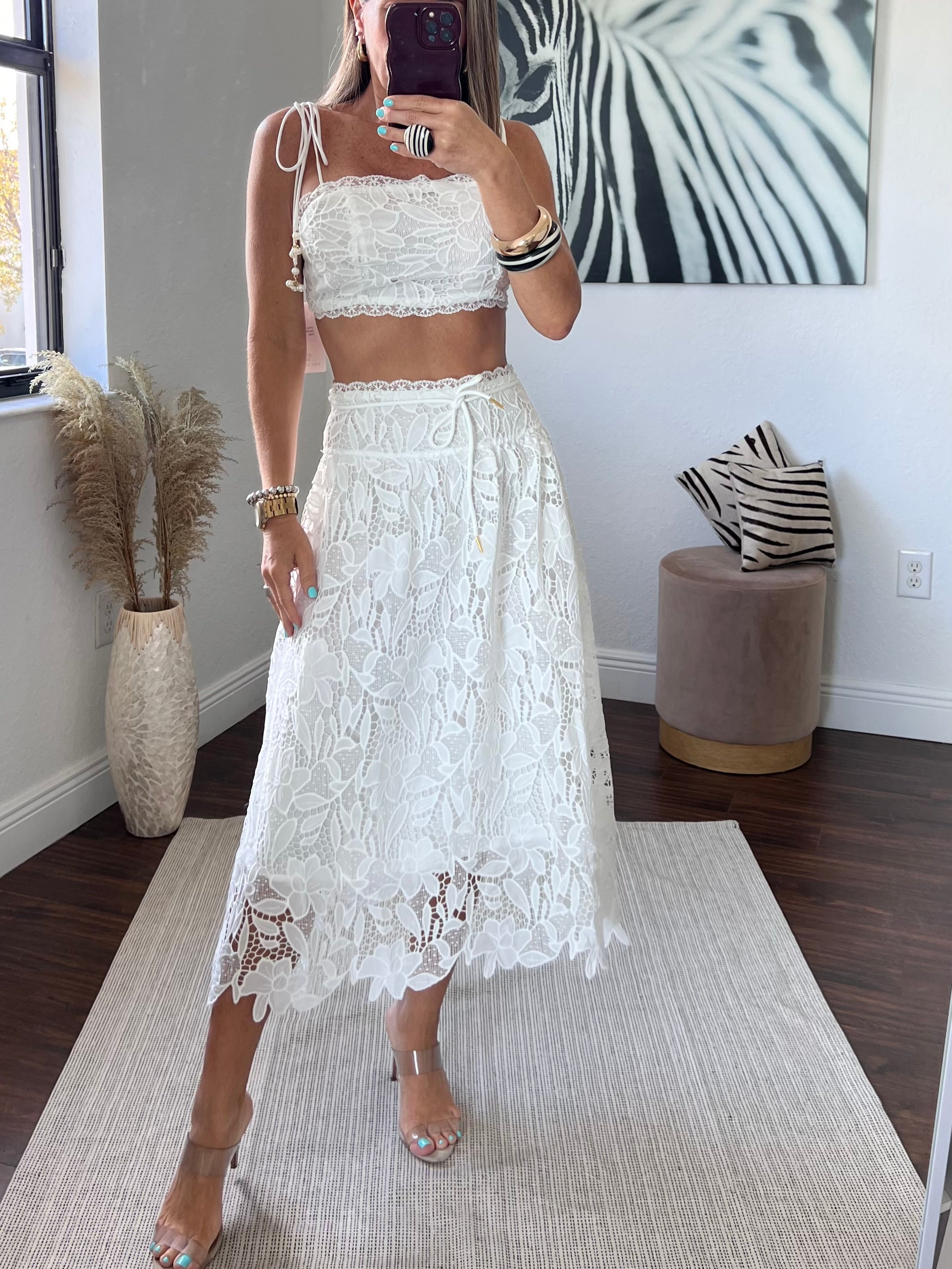 White  lace skirt  set