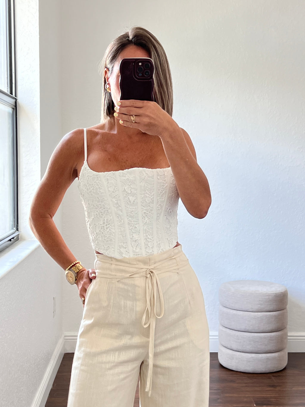 White embroidered  corse top