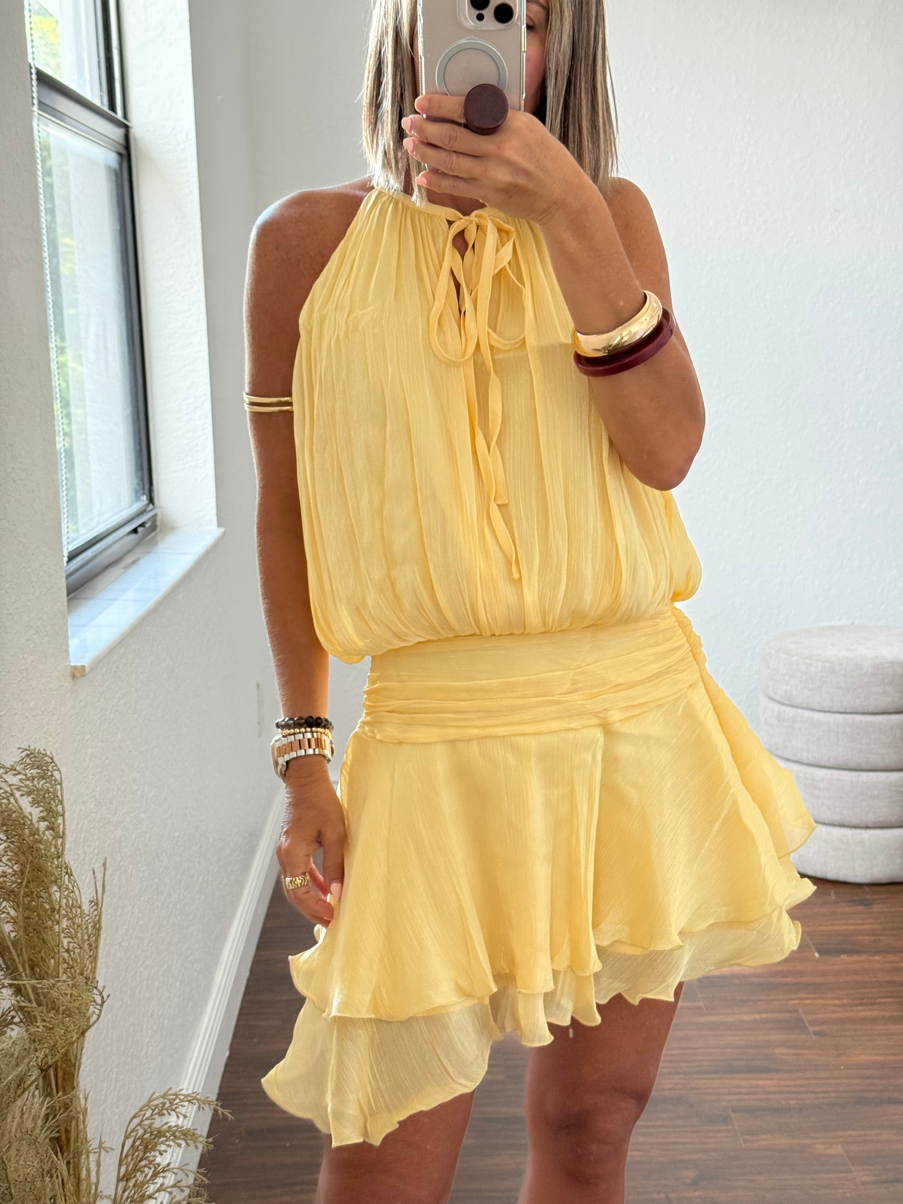 Yellow  Shimmer Breeze Chiffon Dress