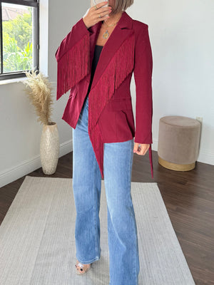 Burgundy Blazer with Chic fringes
