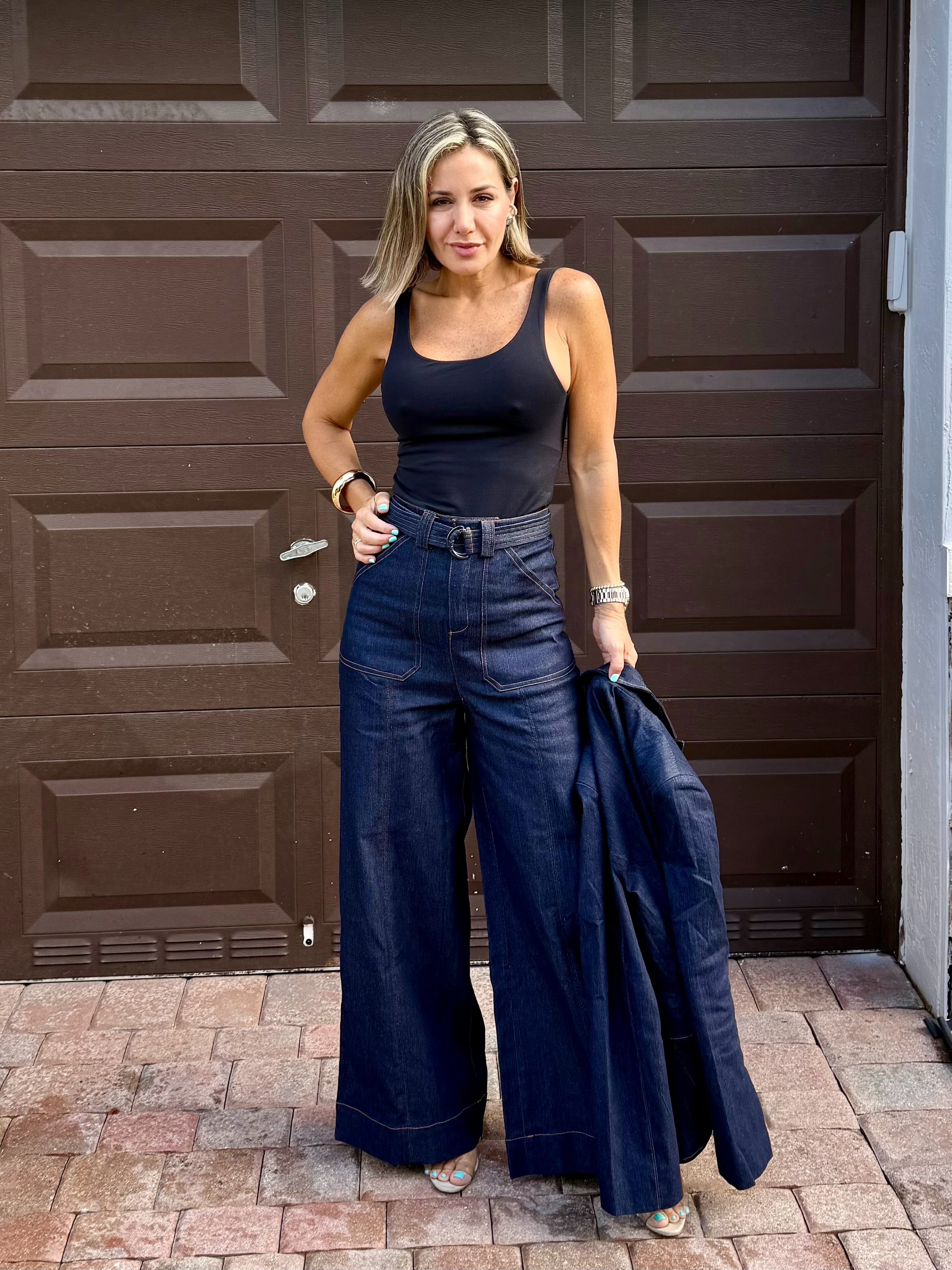 Classic Denim Set – High-Waist Pants & Blazer