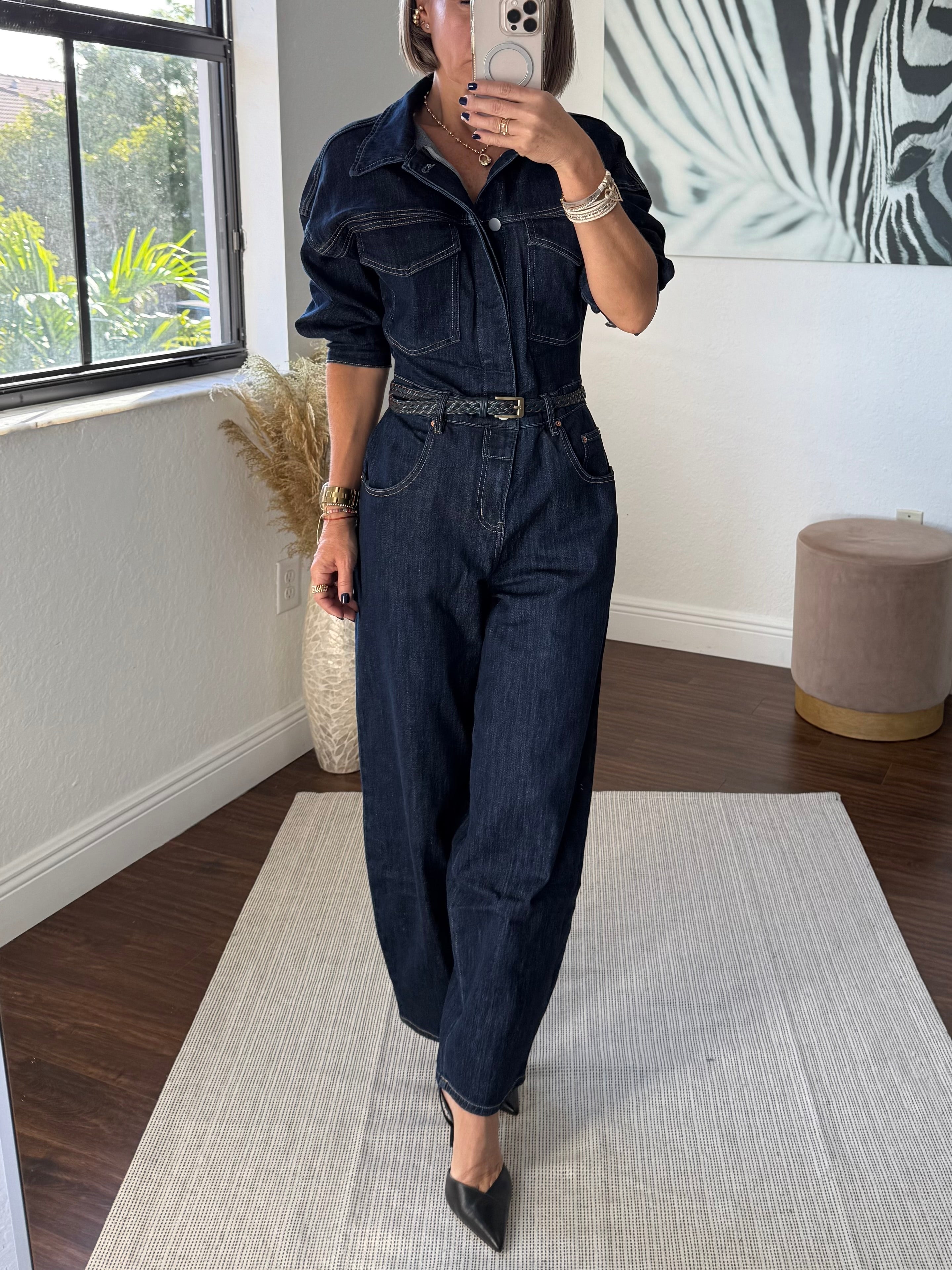 Denim Belted Jumpsuit