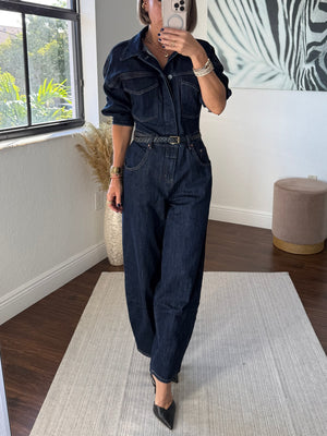 Denim Belted Jumpsuit