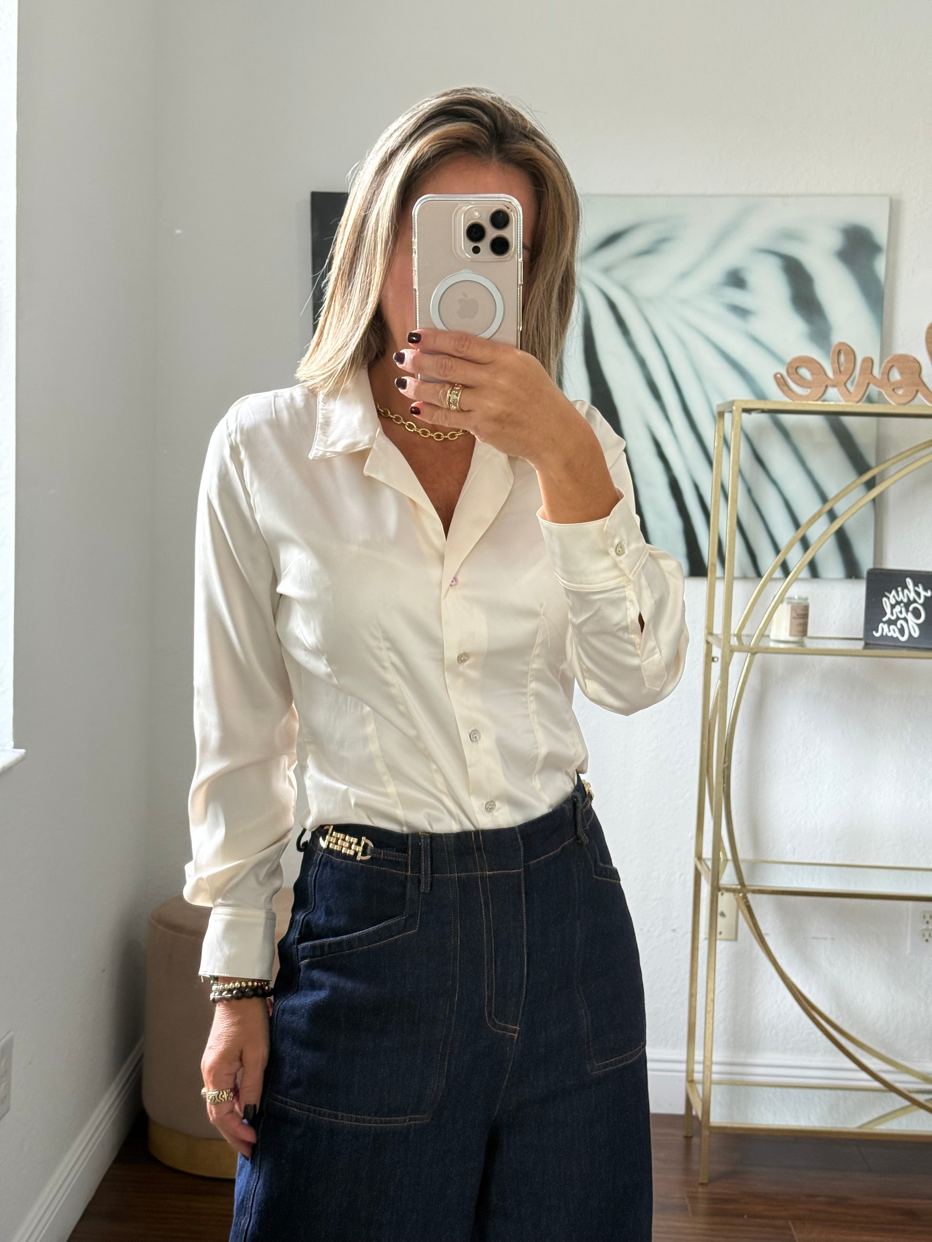 Silk Blouse with Subtle Shine and Tailored Waist