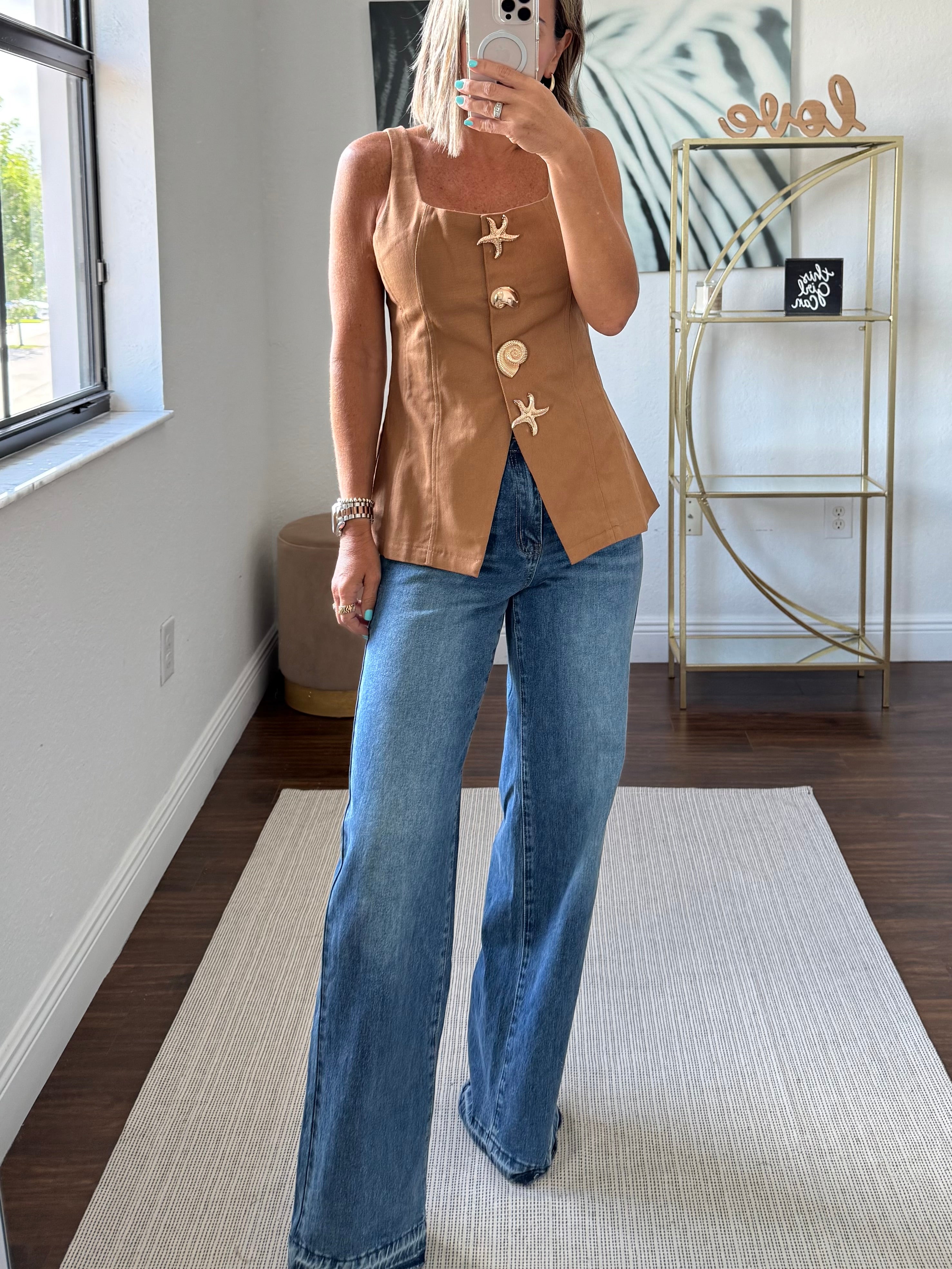 Modern Vest with Star & Seashell Buttons