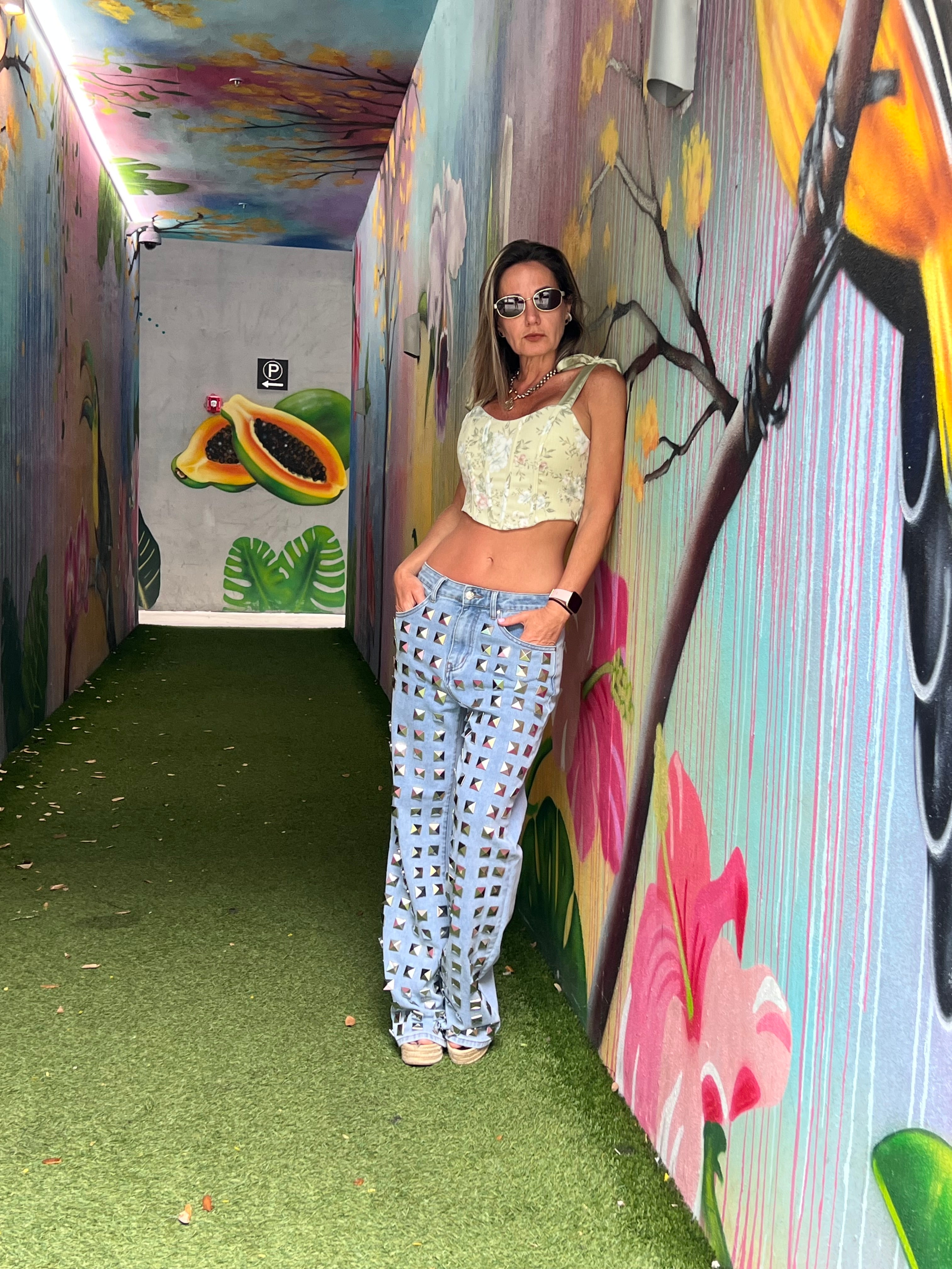 Floral green  corse top