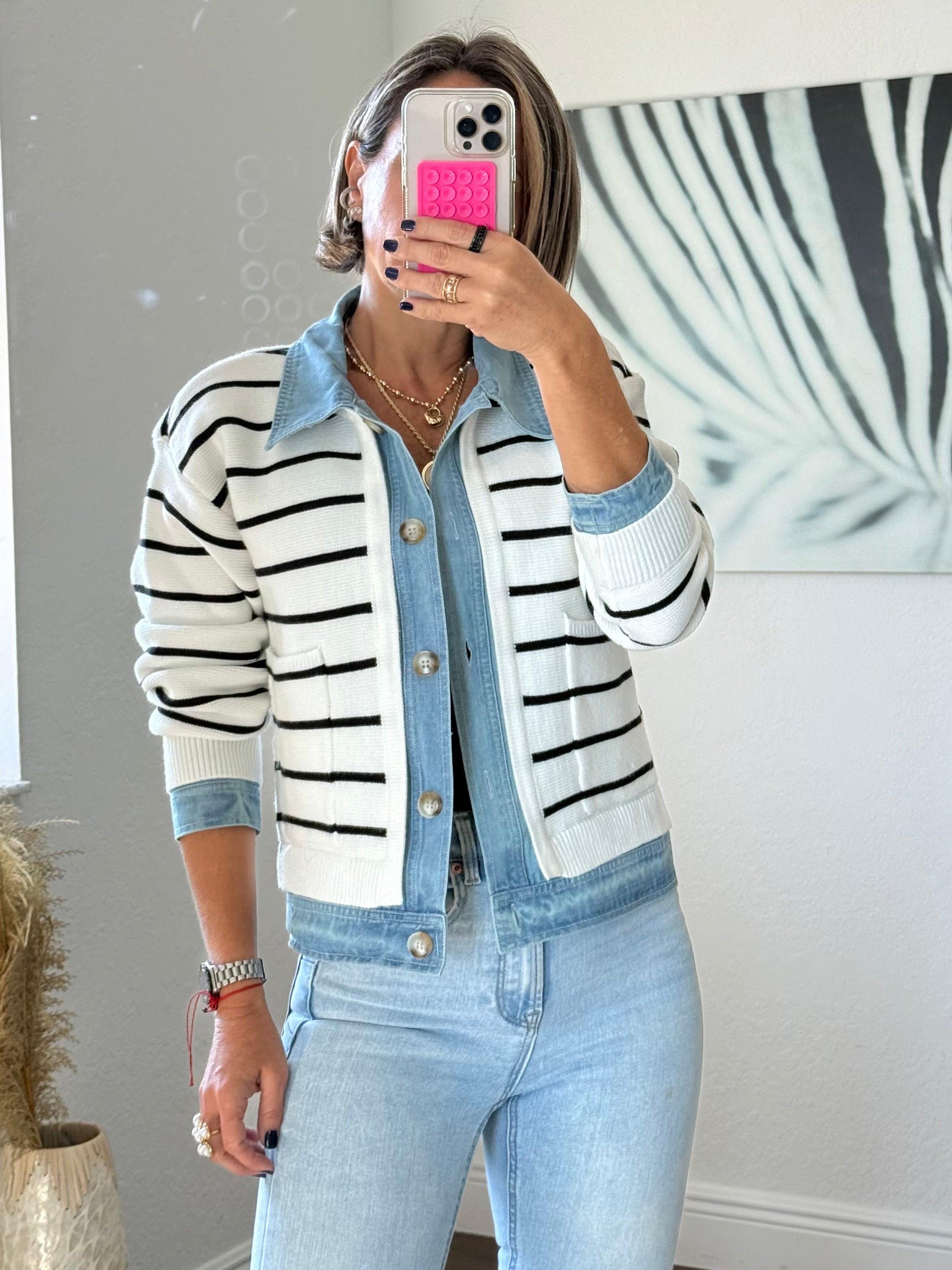 Striped Jacket with Denim Details – Chic Style