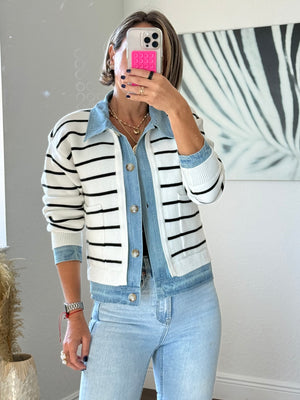 Striped Jacket with Denim Details – Chic Style