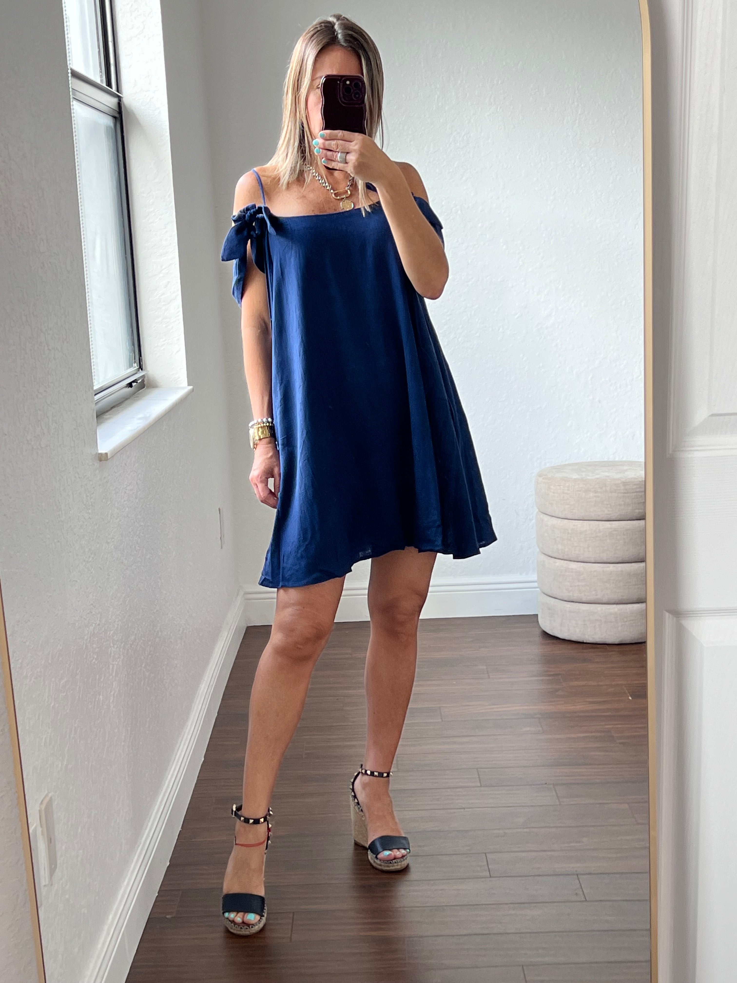 Navy blue linen  dress