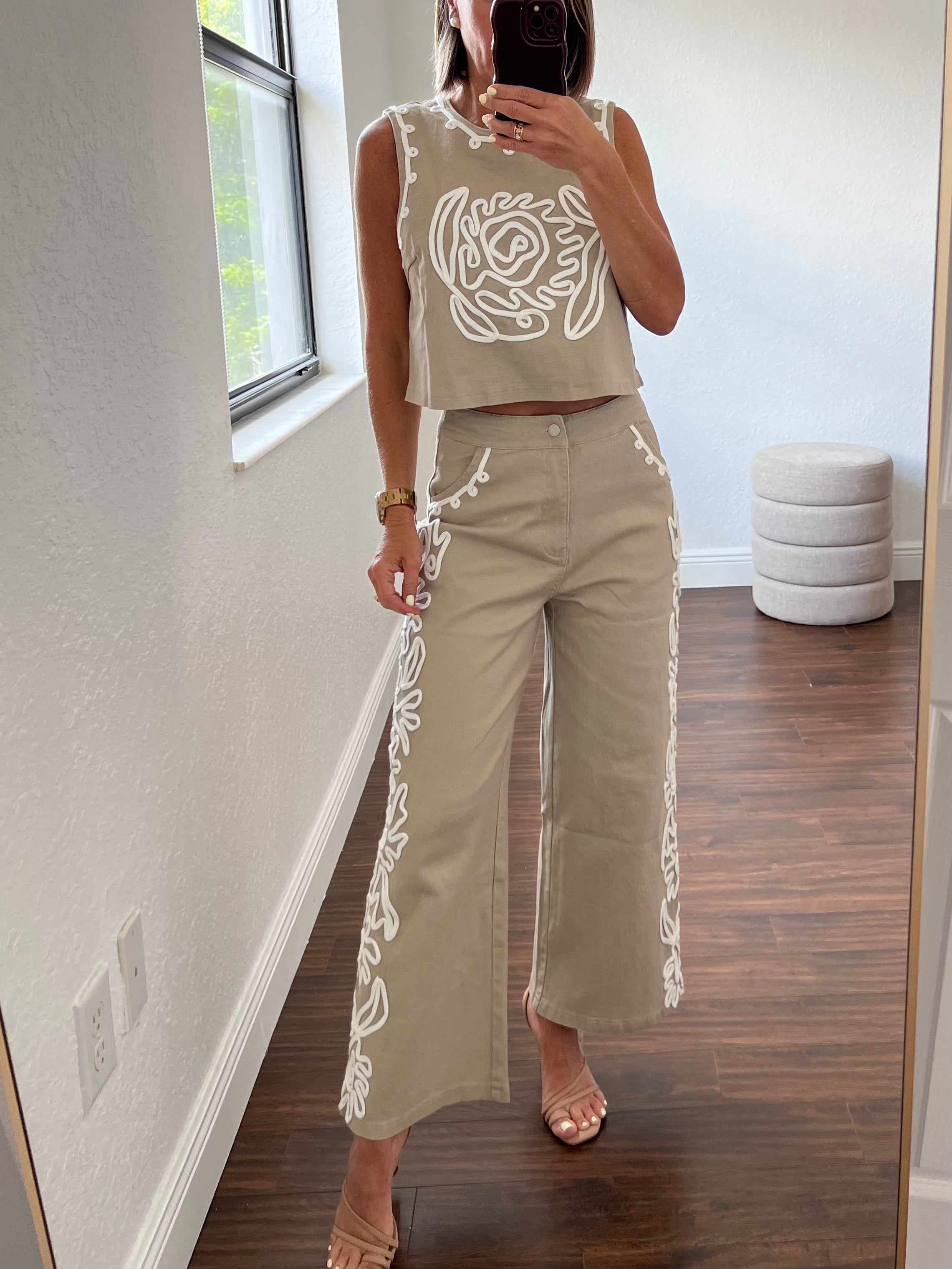 Cord detailed denim set