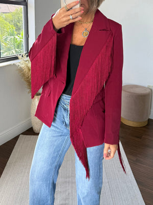 Burgundy Blazer with Chic fringes