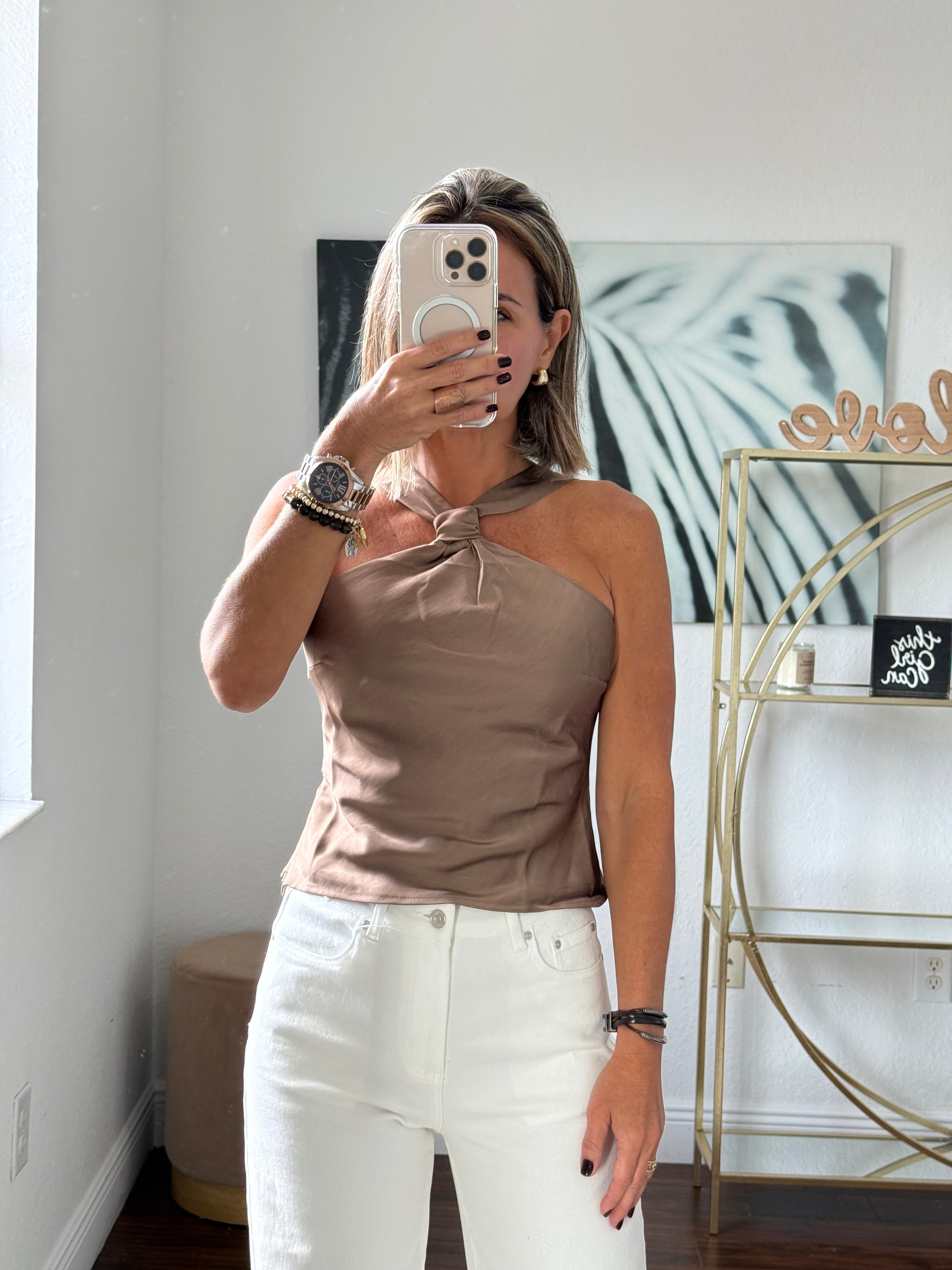 Satin Halter Top with Elegant Knot