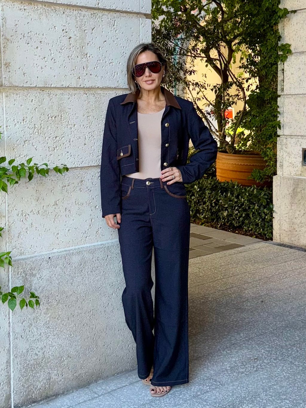 Vest + Pants Denim with a chic leather twist