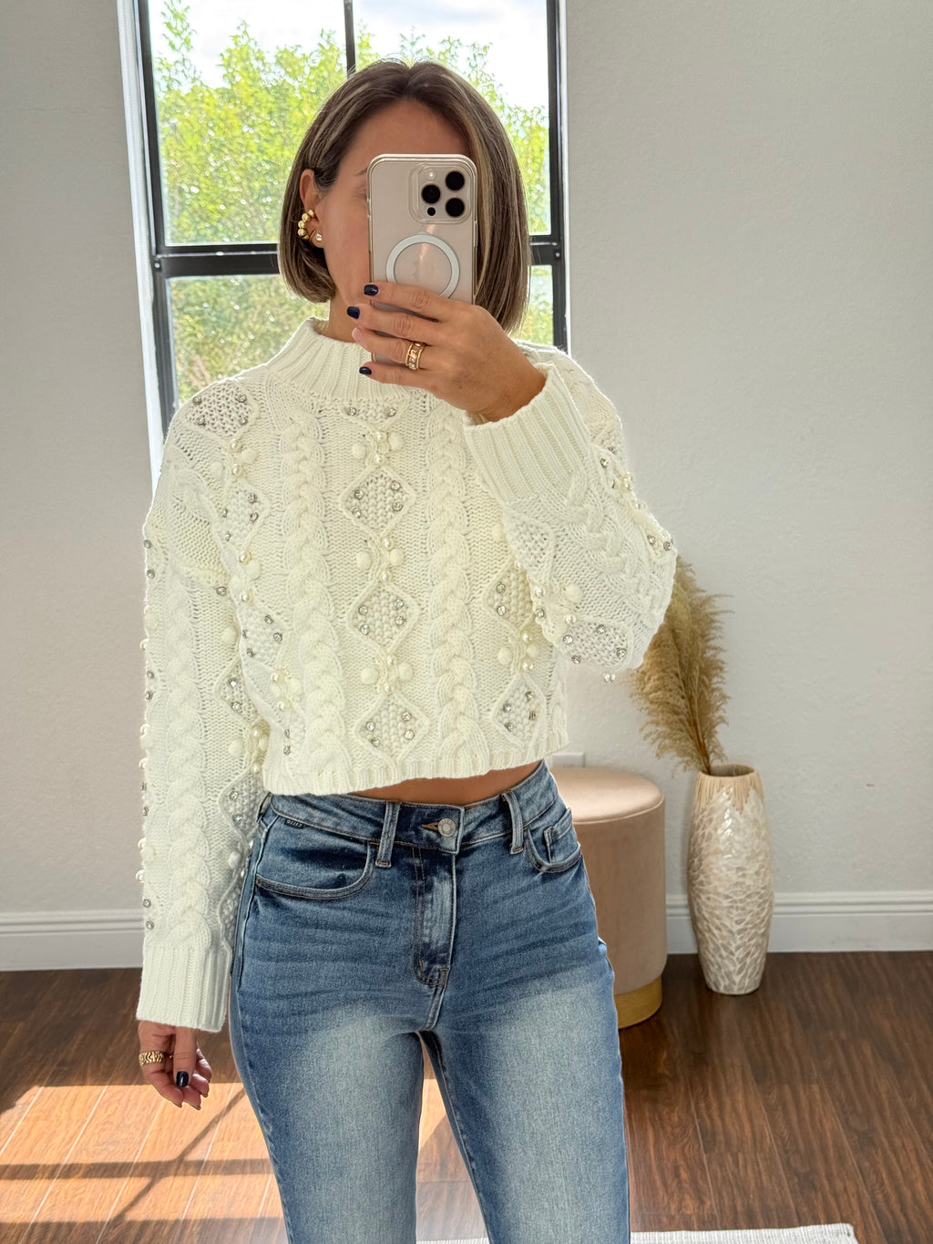 Dreamy Embroidered Cropped Sweater