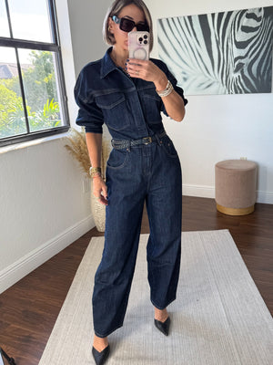 Denim Belted Jumpsuit