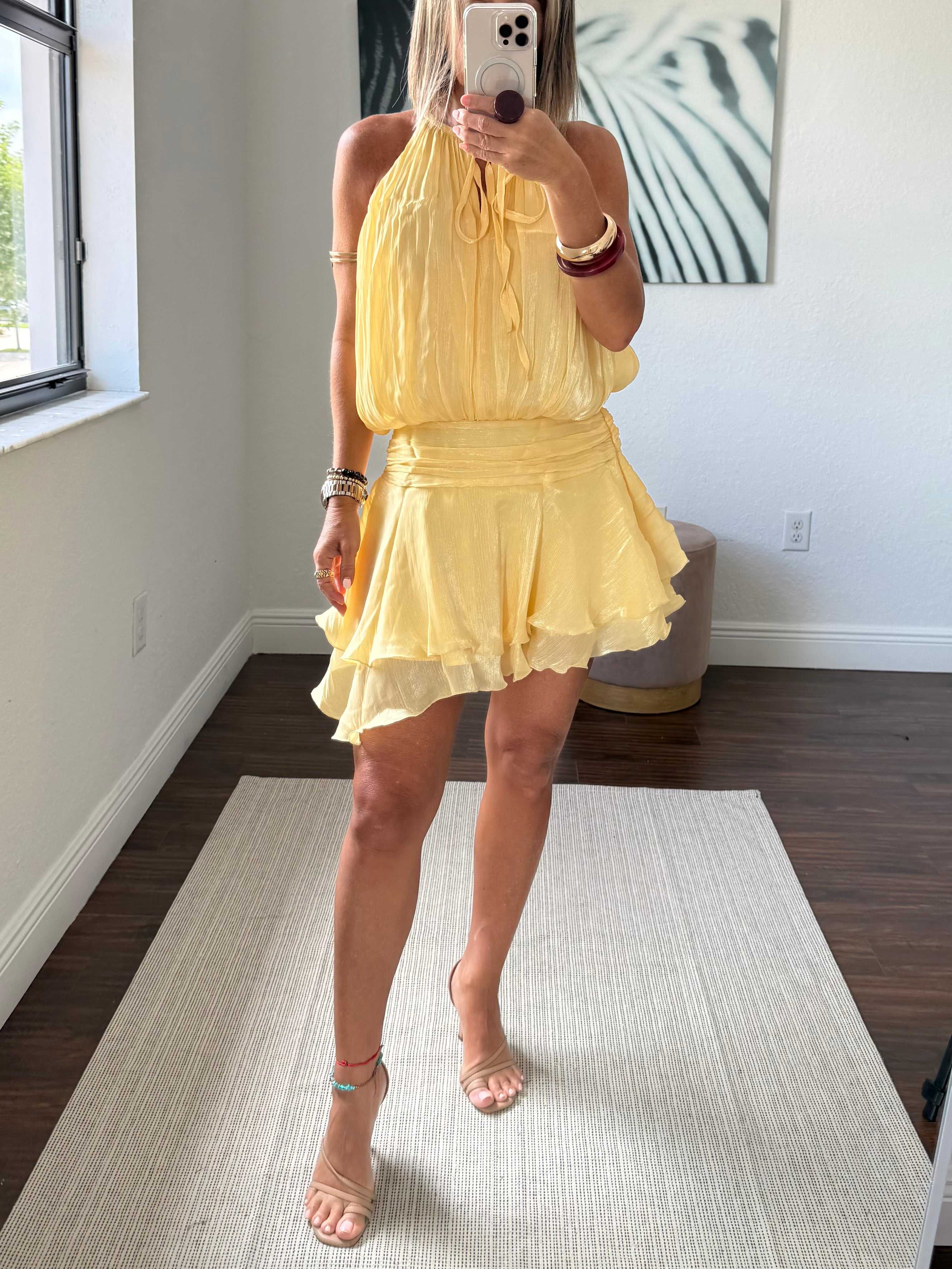 Yellow  Shimmer Breeze Chiffon Dress