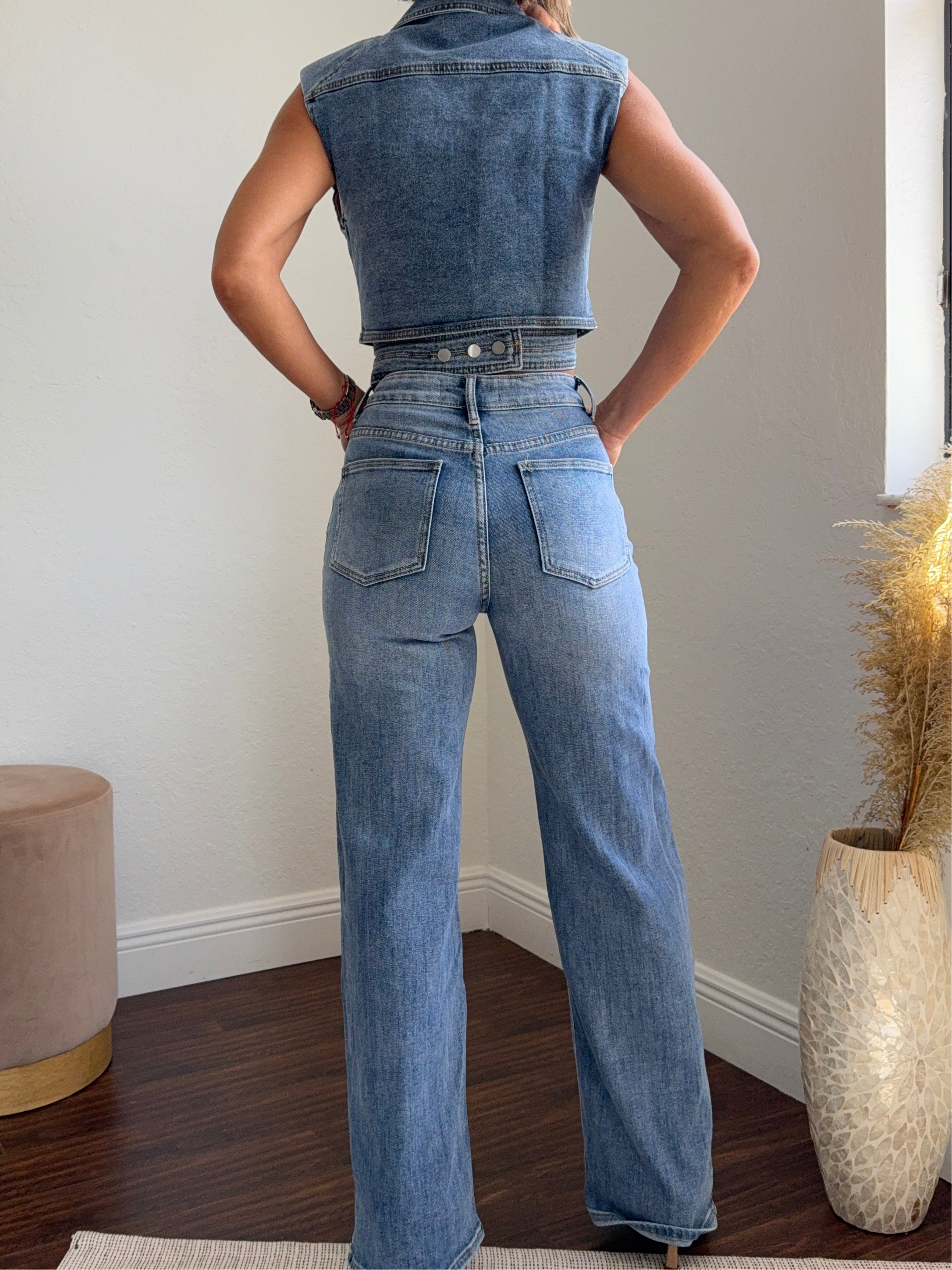 Crossed Denim Vest Top