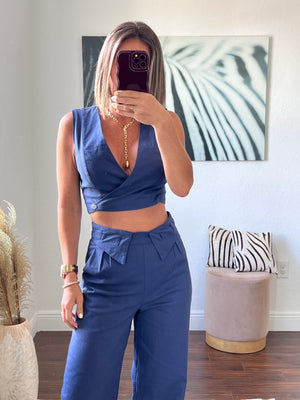 Blue pétalo pants   set