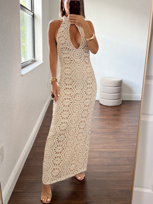 Solid crochet maxi    dress