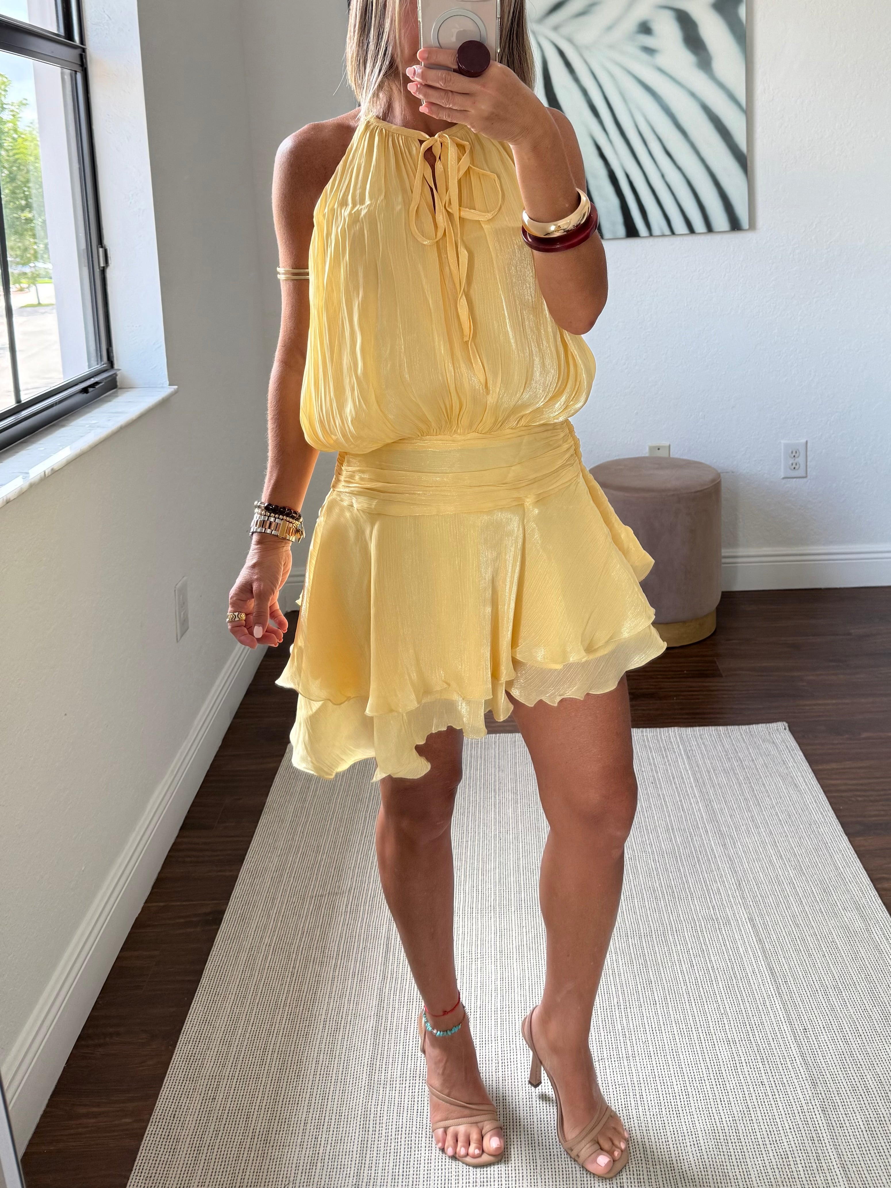 Yellow  Shimmer Breeze Chiffon Dress
