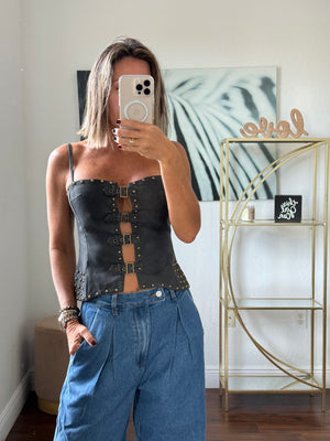 Modern Suede Corset – Luxe Golden Touch