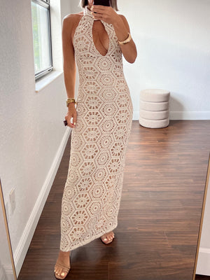 Solid crochet maxi    dress