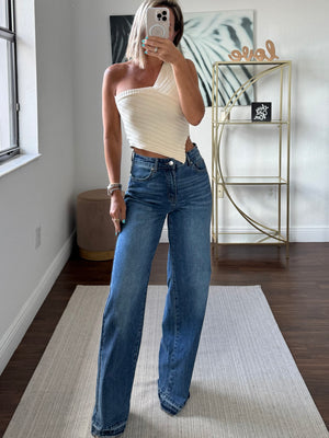 Asymmetrical Knit One-Shoulder Top