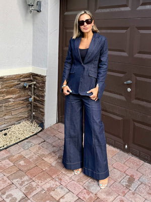 Classic Denim Set – High-Waist Pants & Blazer