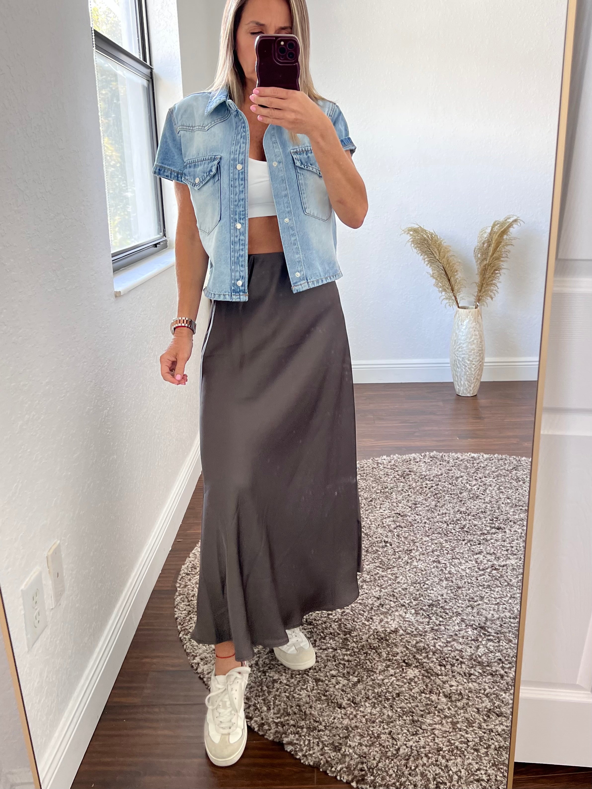 Grey  satin maxi skirt