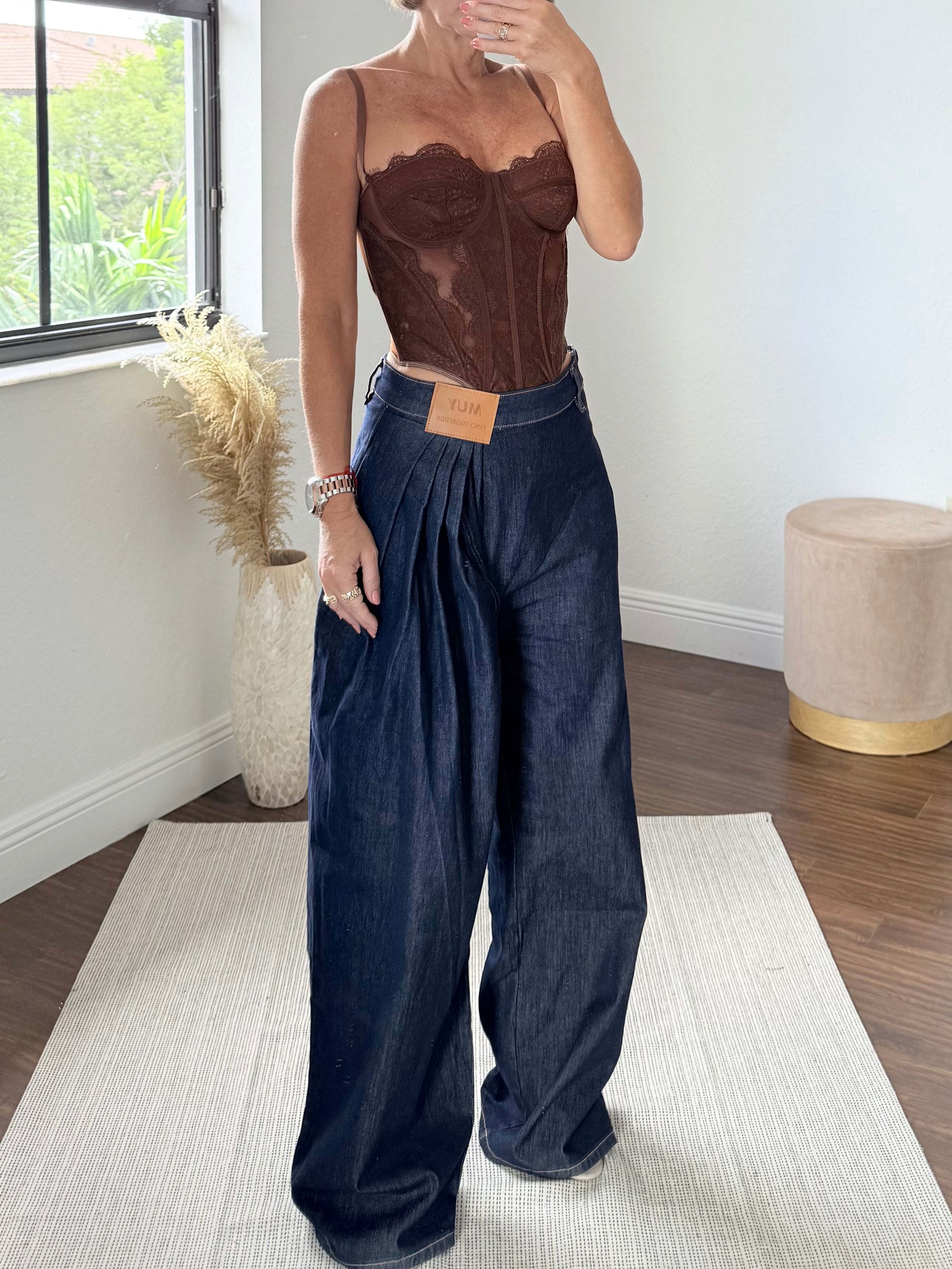 Brown   lace Corset Top
