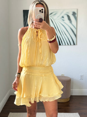Yellow  Shimmer Breeze Chiffon Dress